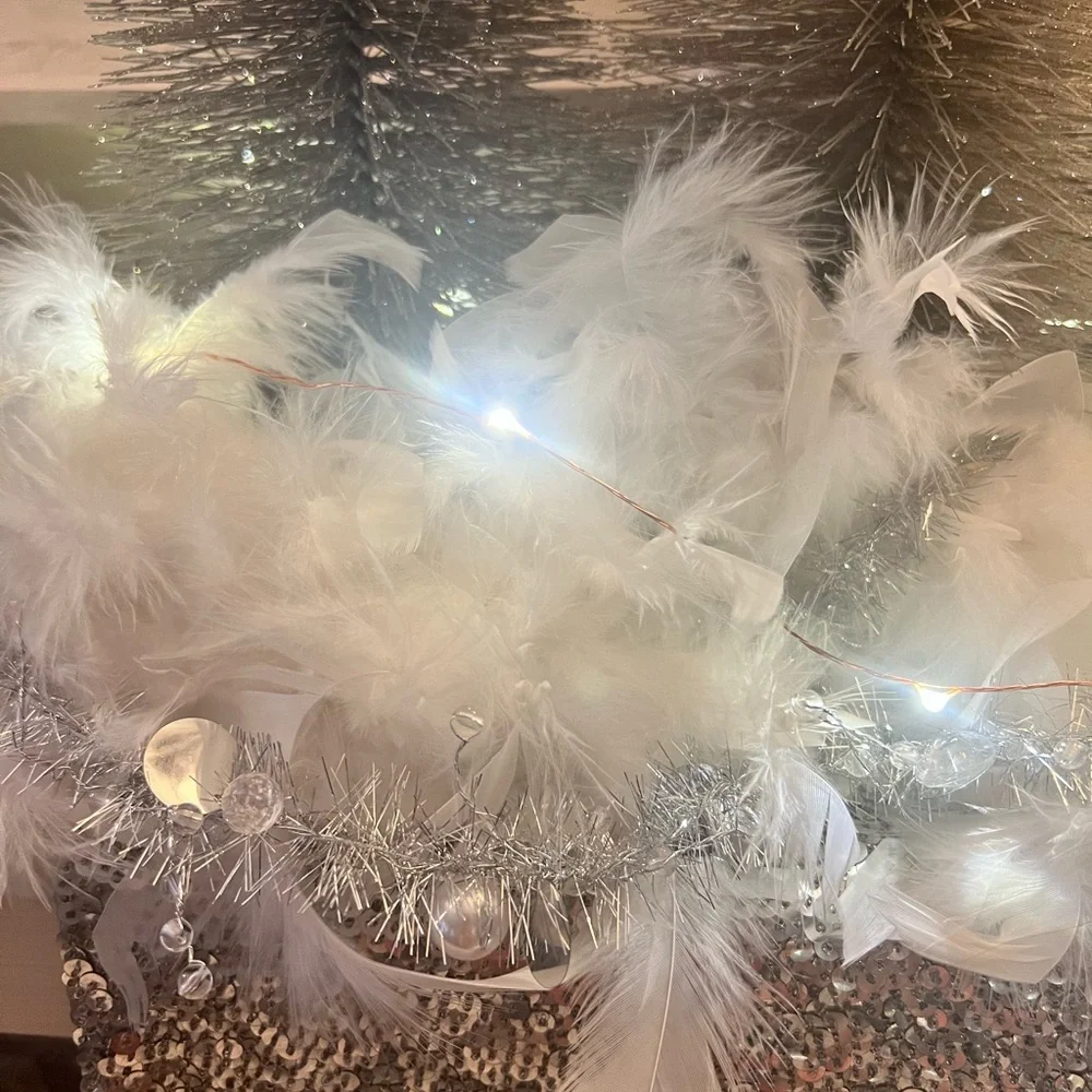 Silver pearl gem tinsel garland set of 11 beautiful holiday Christmas party